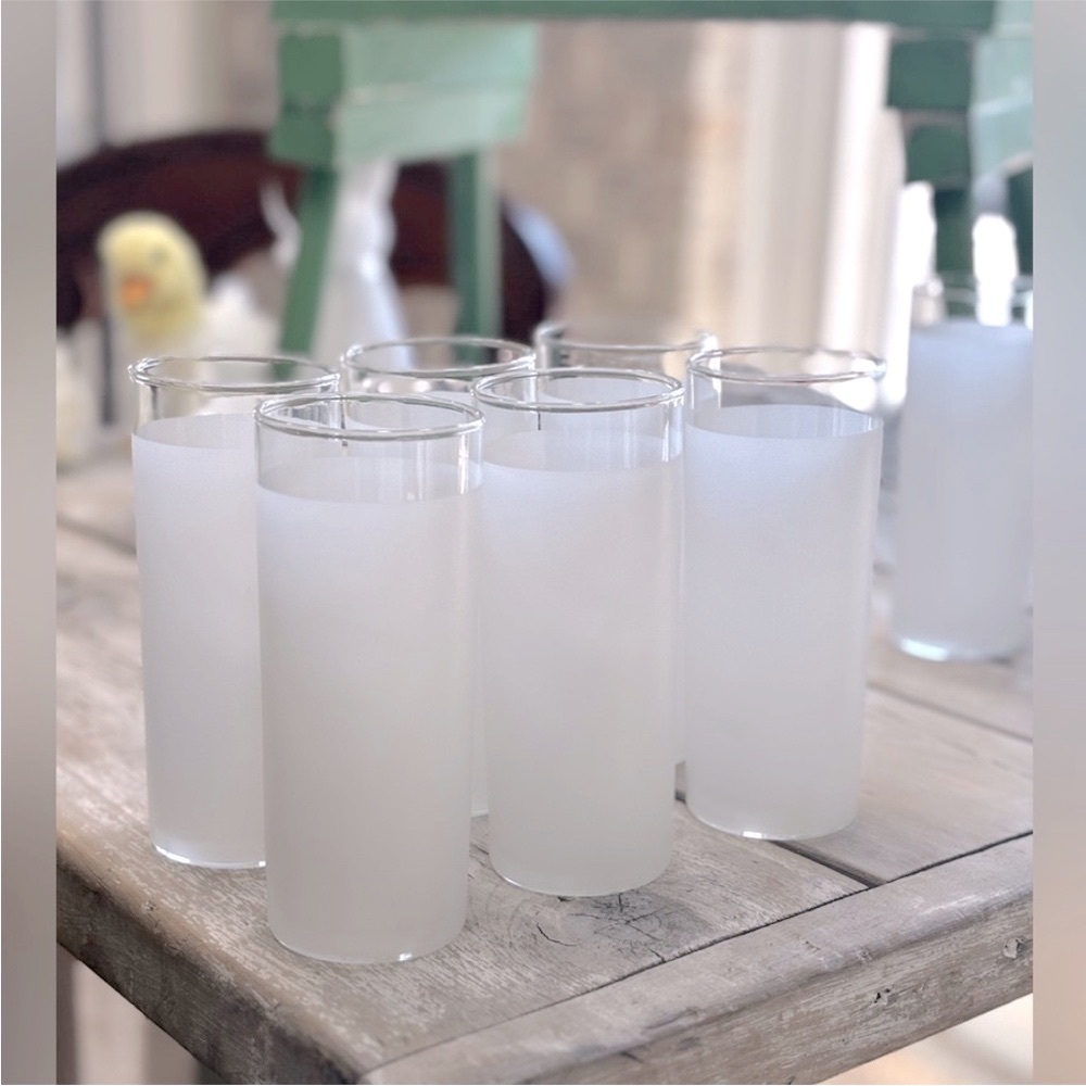 6 Libbey Frosted White Tom Collins Glasses. Vintage EUC Retro MCM